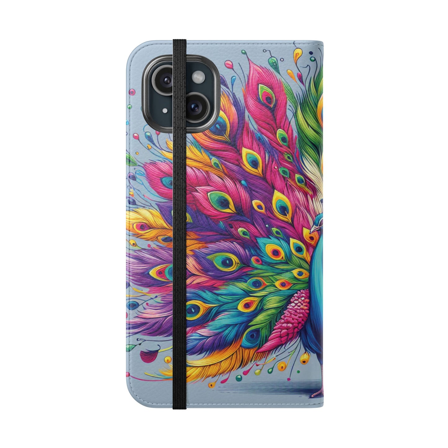 iPhone Lover Vibrant Peacock Design Flip Case Wallet Cover