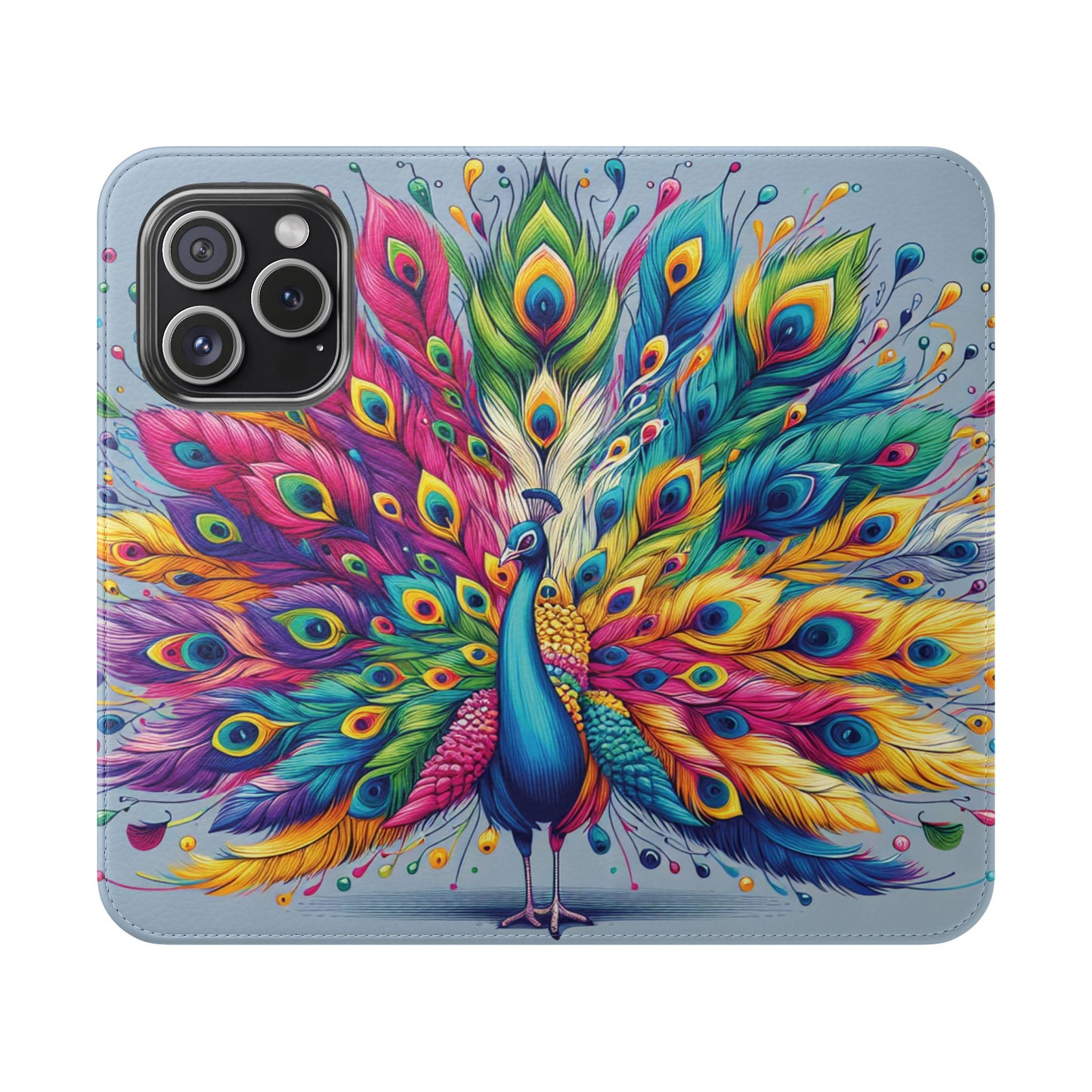 iPhone Lover Vibrant Peacock Design Flip Case Wallet Cover