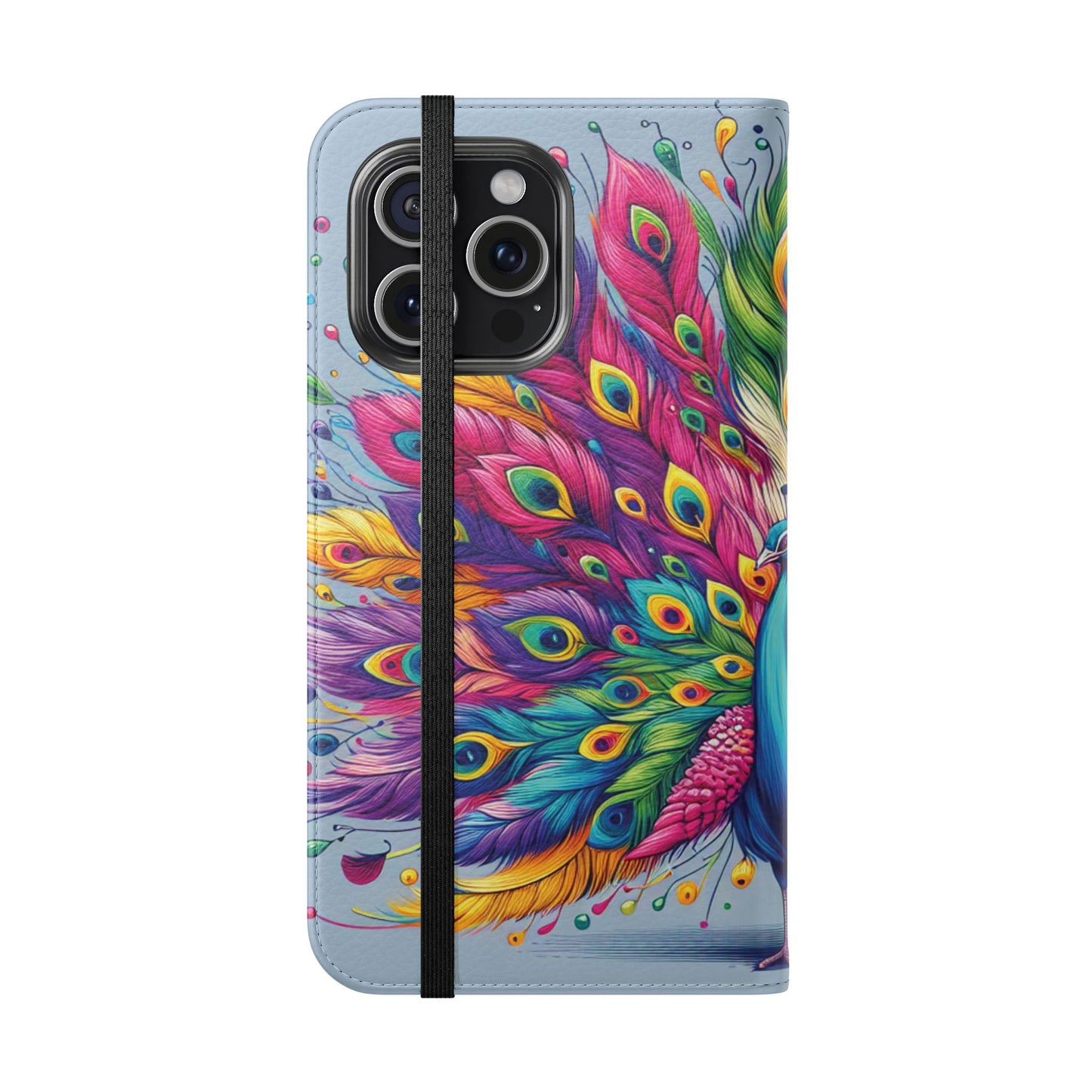 iPhone Lover Vibrant Peacock Design Flip Case Wallet Cover