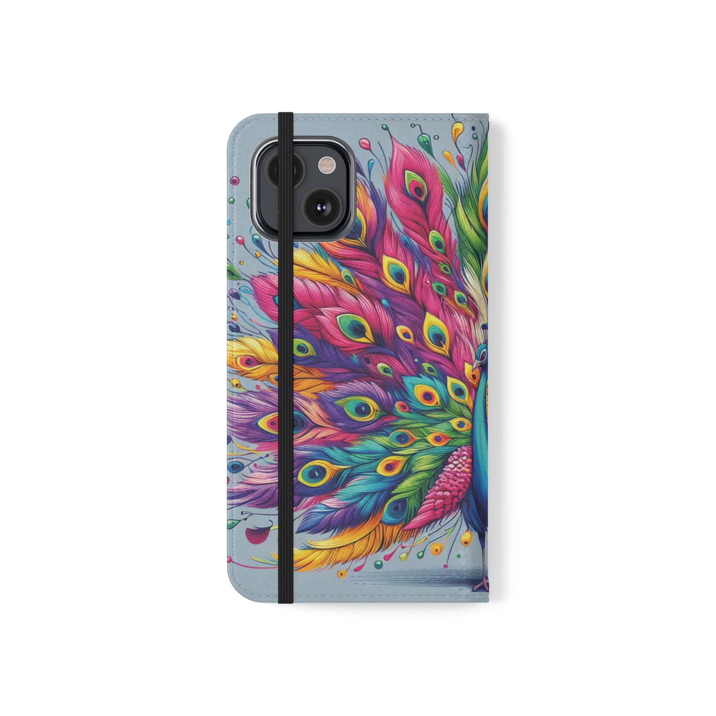 iPhone Lover Vibrant Peacock Design Flip Case Wallet Cover