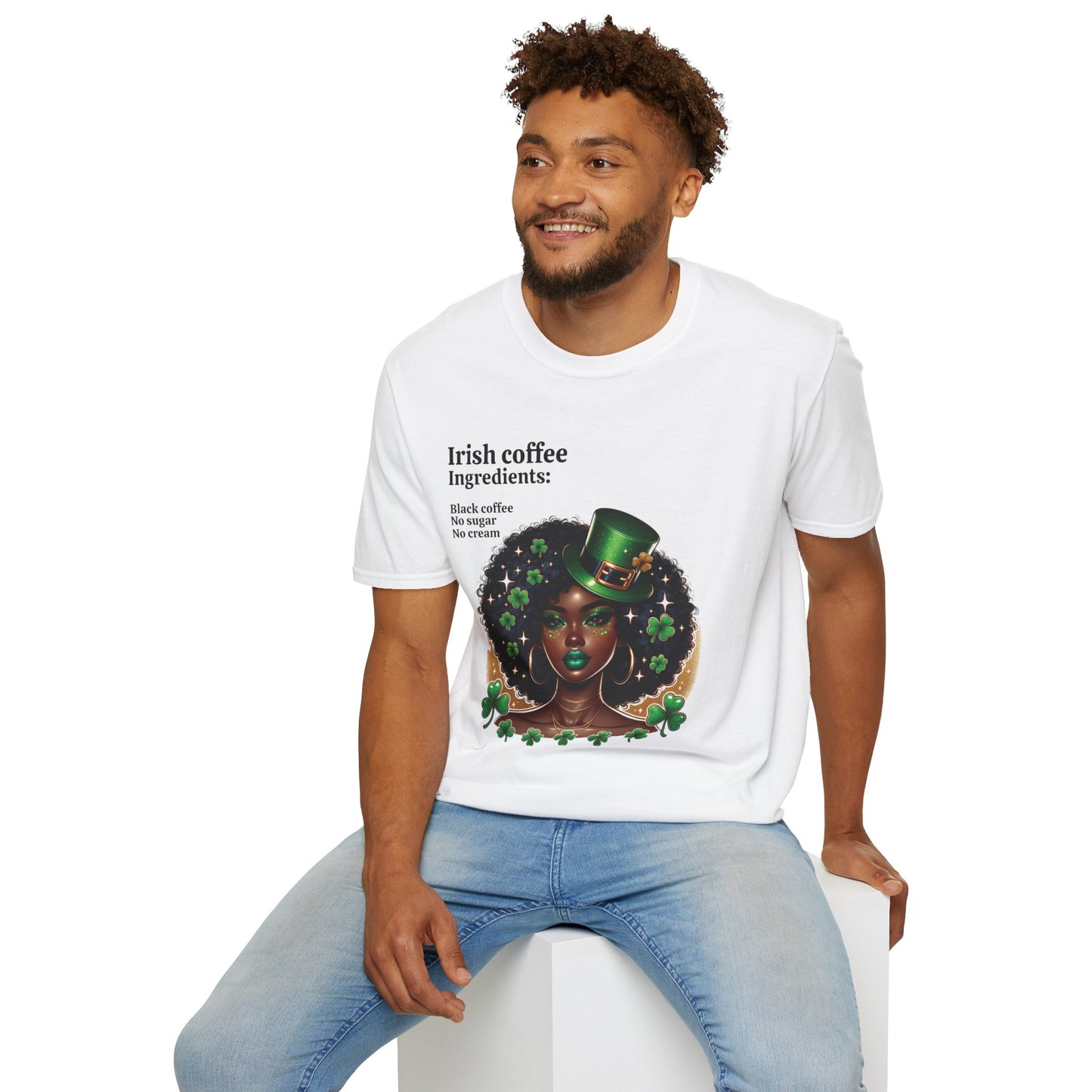 St. Patrick's Day Unisex T-Shirt with Woman and Shamrocks Design