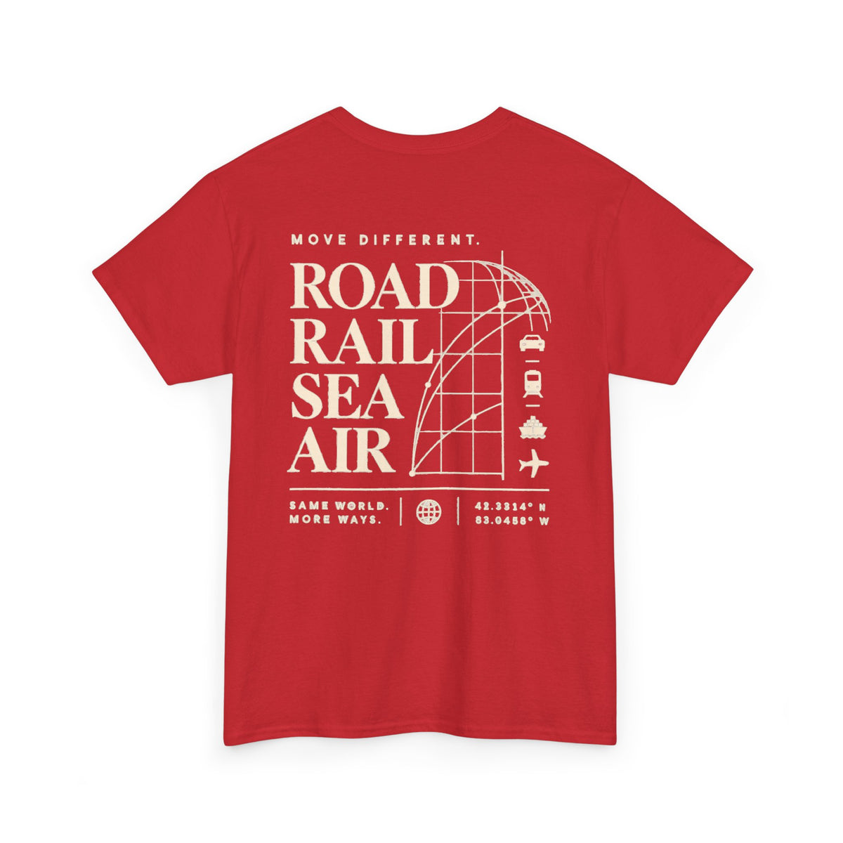 Travel Vibes T‑Shirt — "Road Rail Sea Air" Vintage Transport Graphic Tee