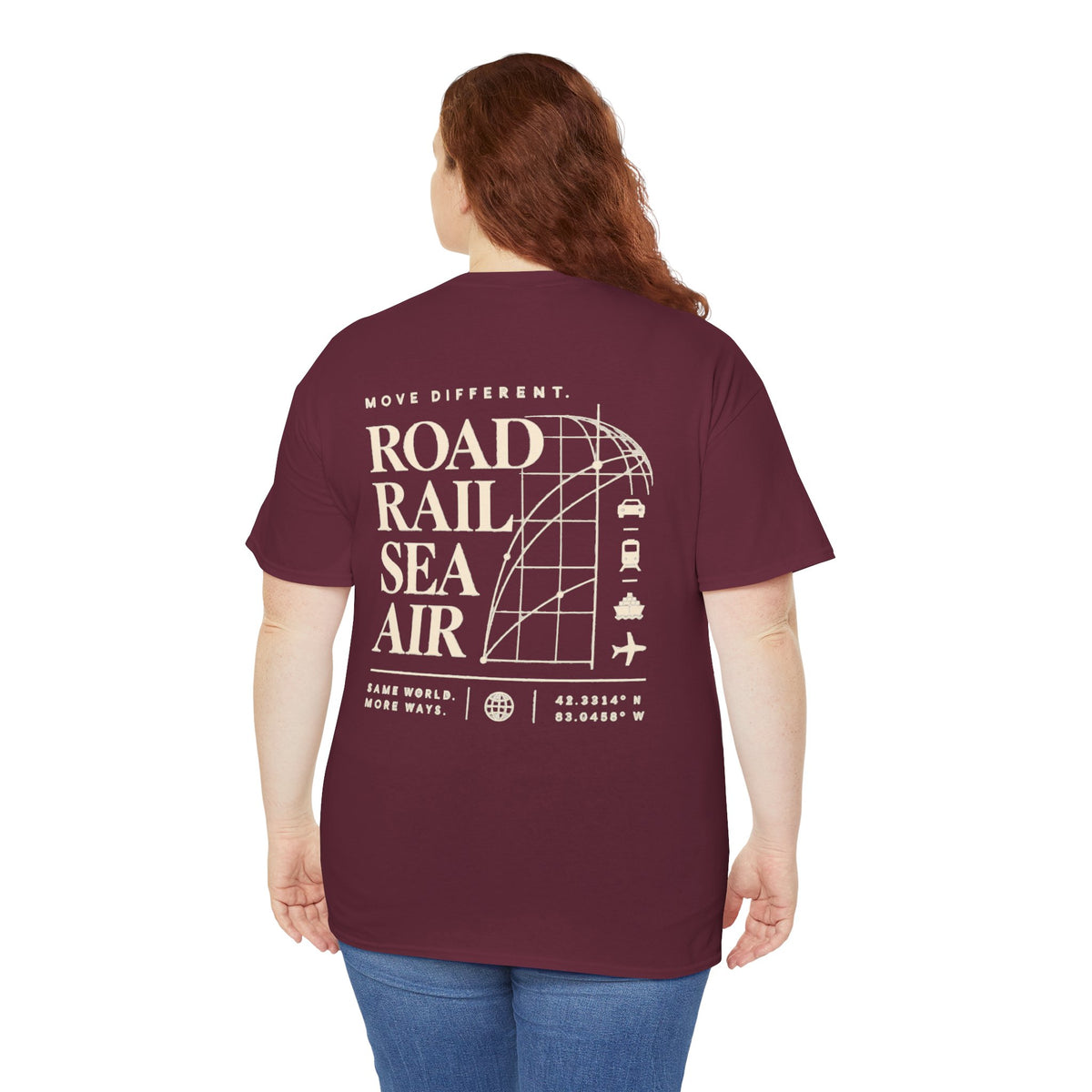 Travel Vibes T‑Shirt — "Road Rail Sea Air" Vintage Transport Graphic Tee