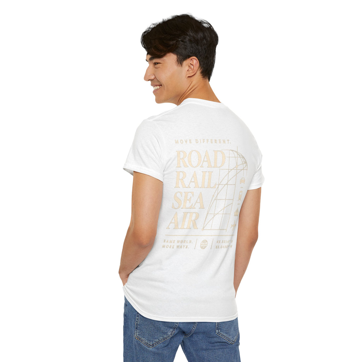 Travel Vibes T‑Shirt — "Road Rail Sea Air" Vintage Transport Graphic Tee