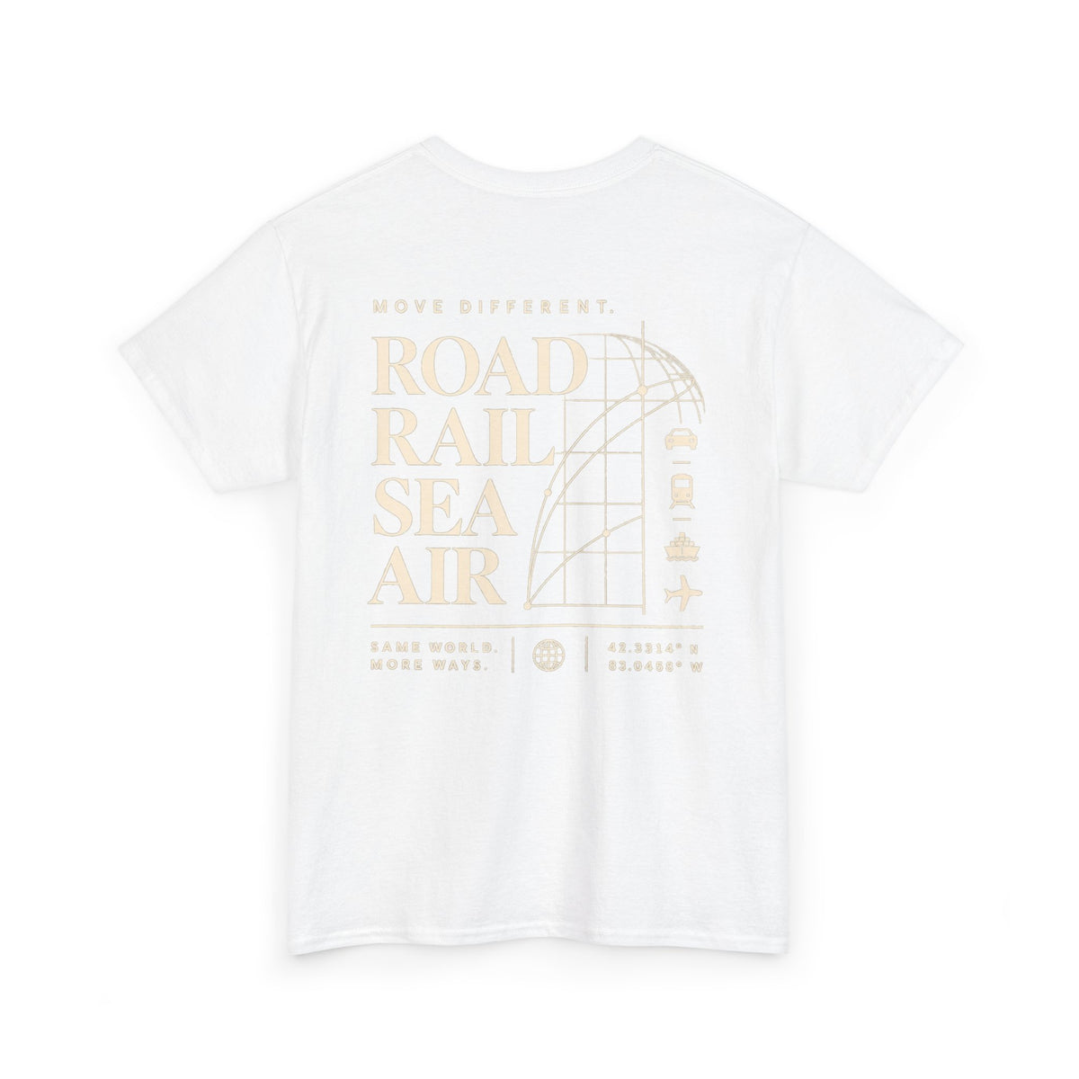 Travel Vibes T‑Shirt — "Road Rail Sea Air" Vintage Transport Graphic Tee