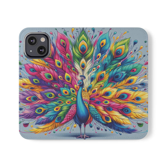 iPhone Lover Vibrant Peacock Design Flip Case Wallet Cover