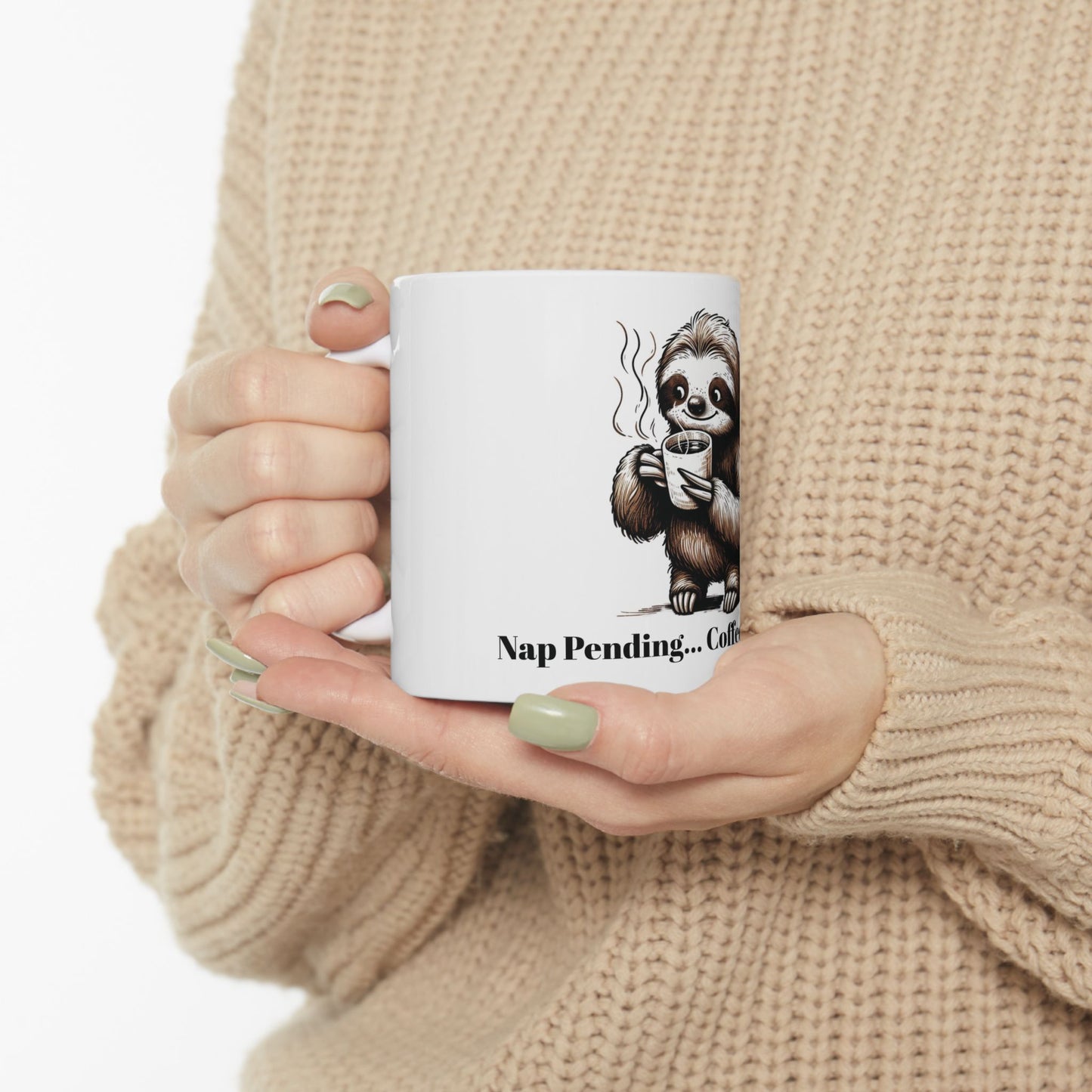 Cute Sloth Ceramic Mug - Coffee Processing Design (11oz, 15oz)