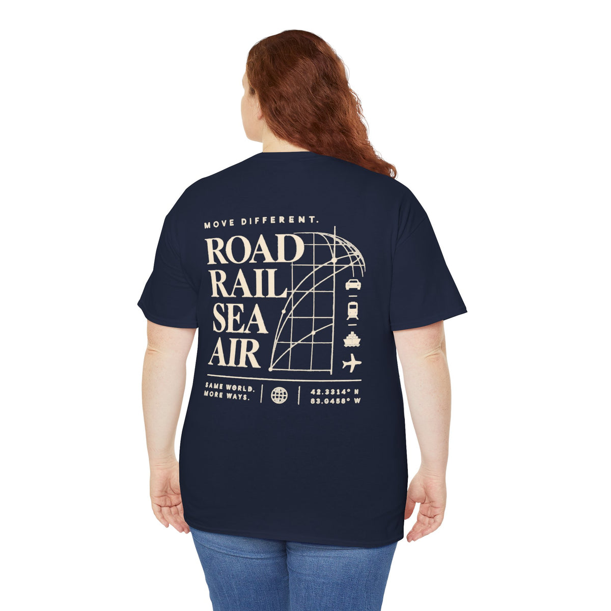 Travel Vibes T‑Shirt — "Road Rail Sea Air" Vintage Transport Graphic Tee