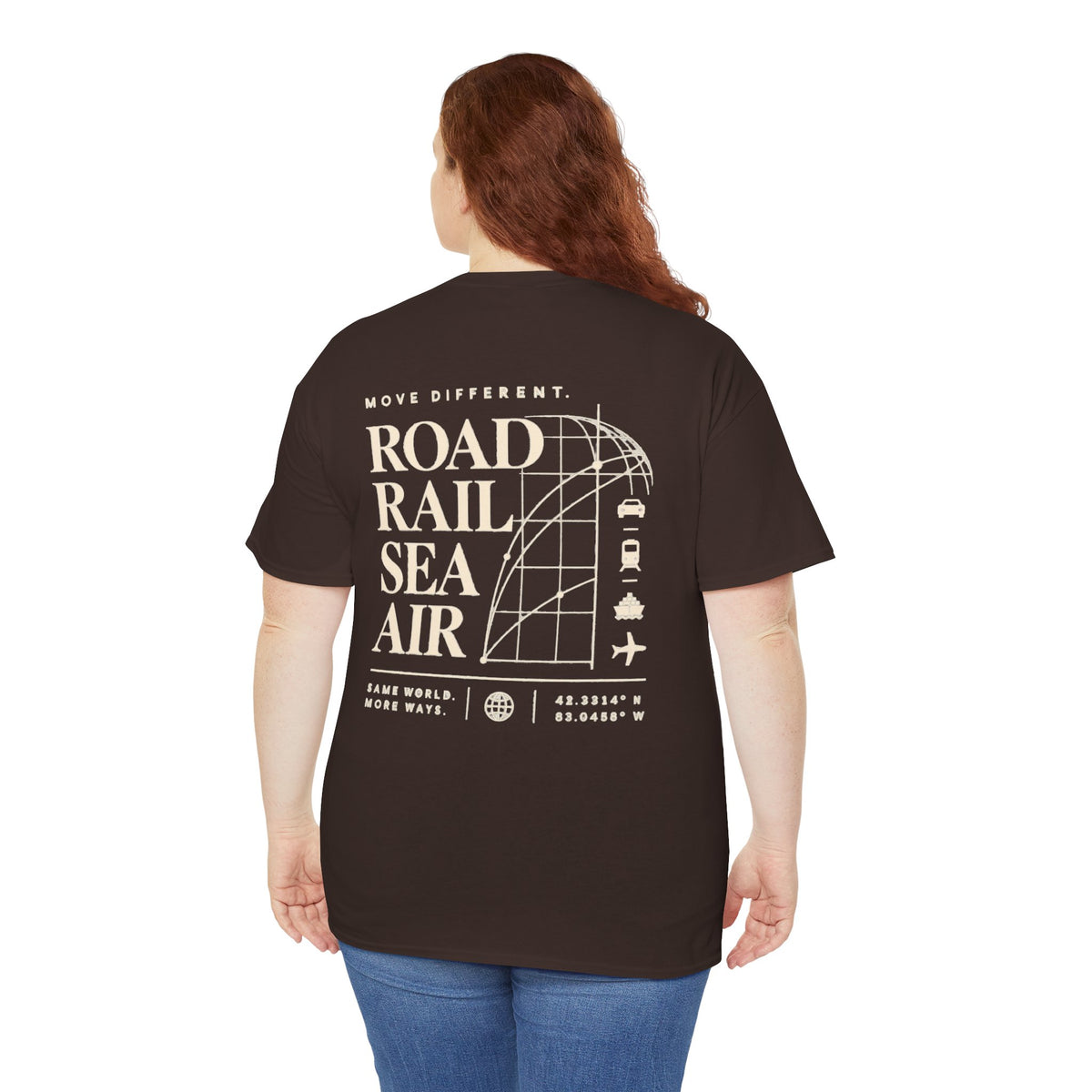 Travel Vibes T‑Shirt — "Road Rail Sea Air" Vintage Transport Graphic Tee