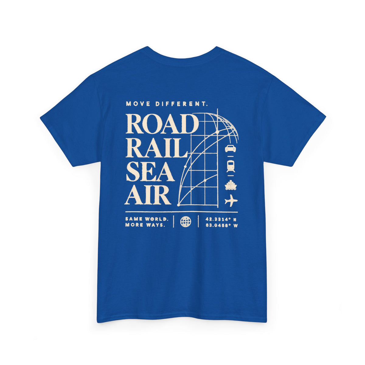 Travel Vibes T‑Shirt — "Road Rail Sea Air" Vintage Transport Graphic Tee
