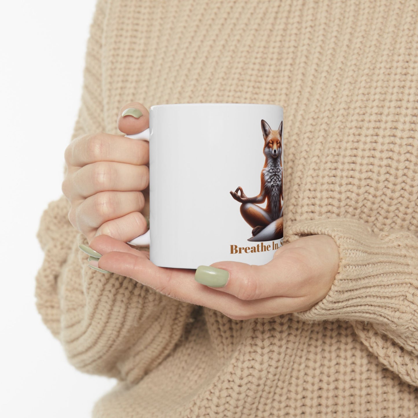 Zen Fox Ceramic Mug - Breathe In, Sip Out - Perfect for Meditation and Mindfulness
