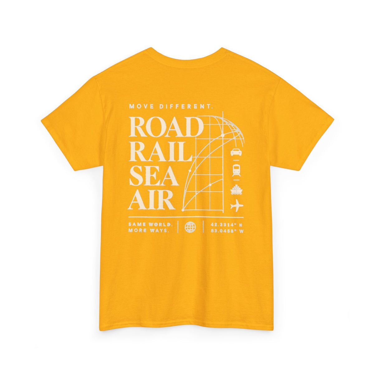 Travel Vibes T‑Shirt — "Road Rail Sea Air" Vintage Transport Graphic Tee