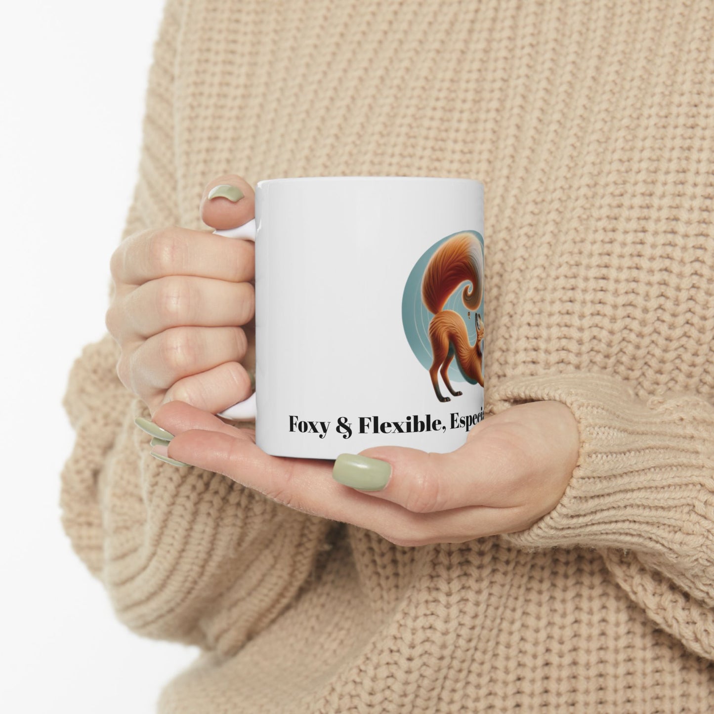 Whimsical Fox Ceramic Mug - 11oz & 15oz - "Flexible, Especially After Coffee"
