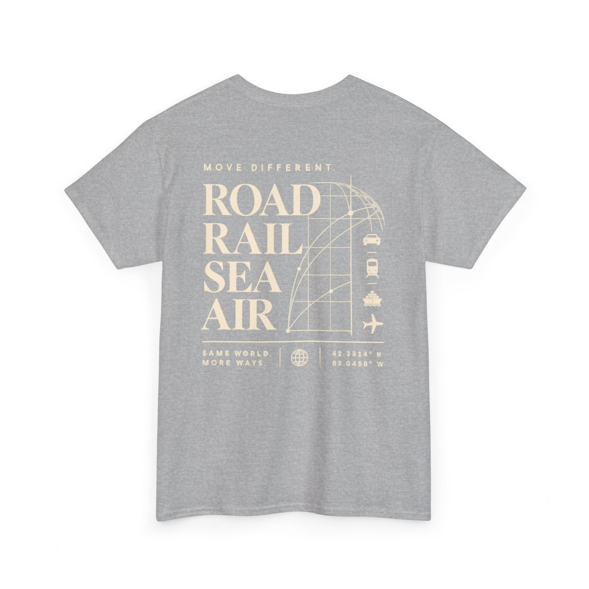 Travel Vibes T‑Shirt — "Road Rail Sea Air" Vintage Transport Graphic Tee