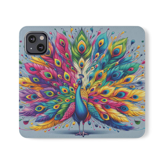 iPhone Lover Vibrant Peacock Design Flip Case Wallet Cover