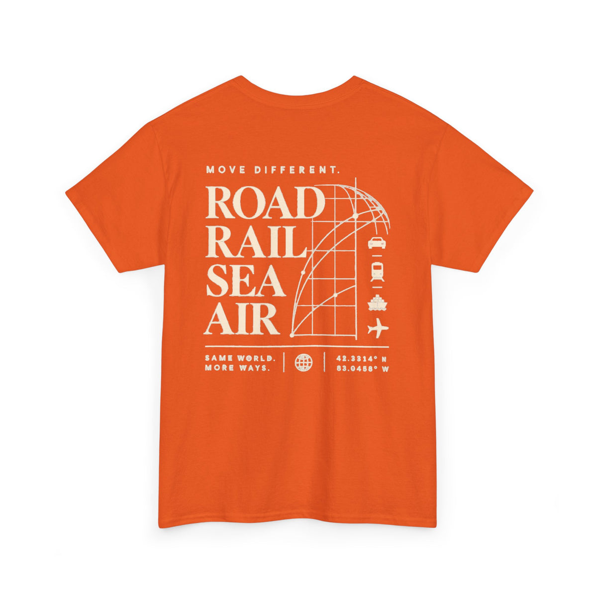 Travel Vibes T‑Shirt — "Road Rail Sea Air" Vintage Transport Graphic Tee